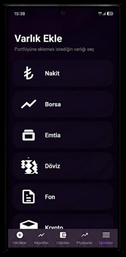 Cüzdan Uygulaması - Varlık Ekle Ekran Görüntüsü